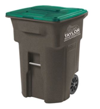 One of the City of Taylor's brown and green rubbish carts.