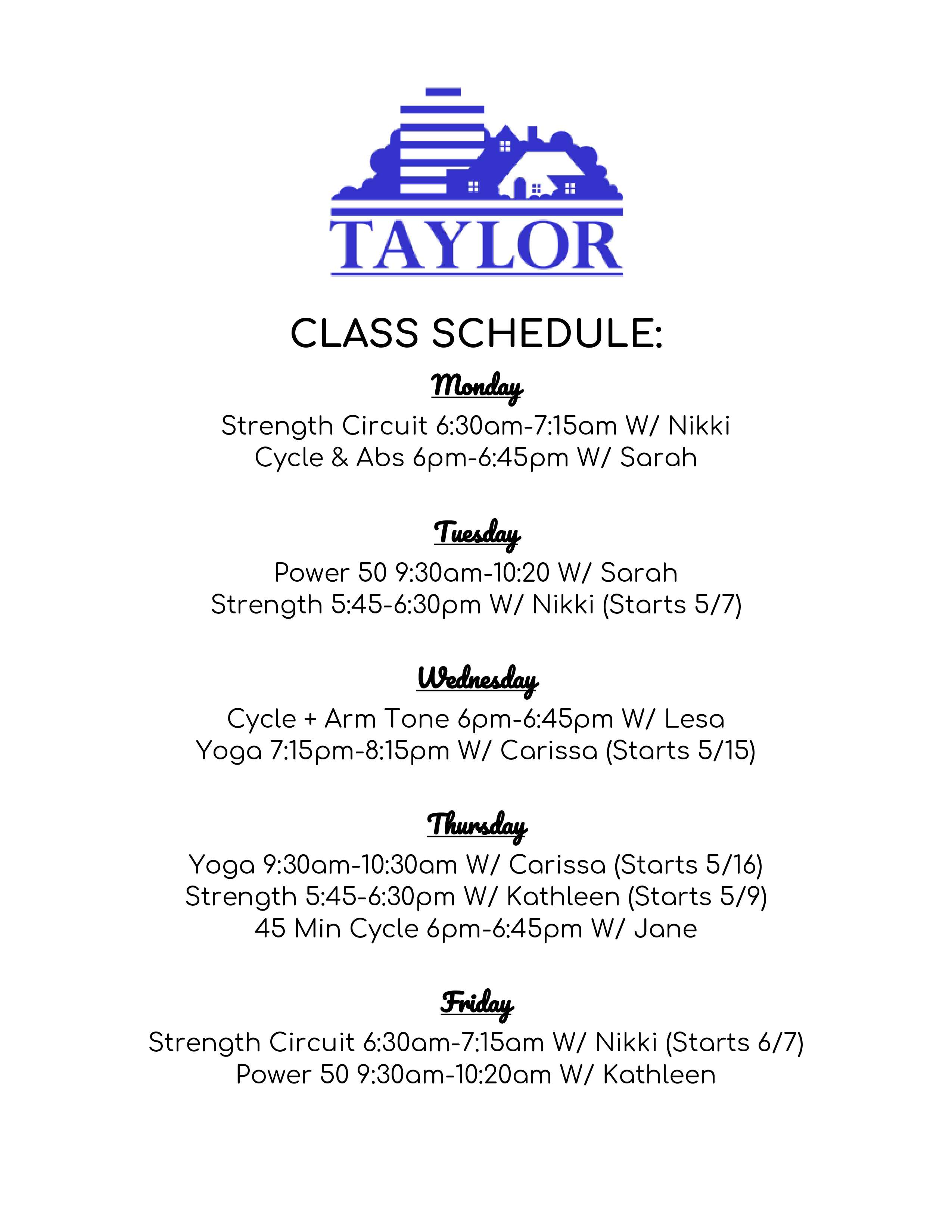 Class Schedule Summer 2024