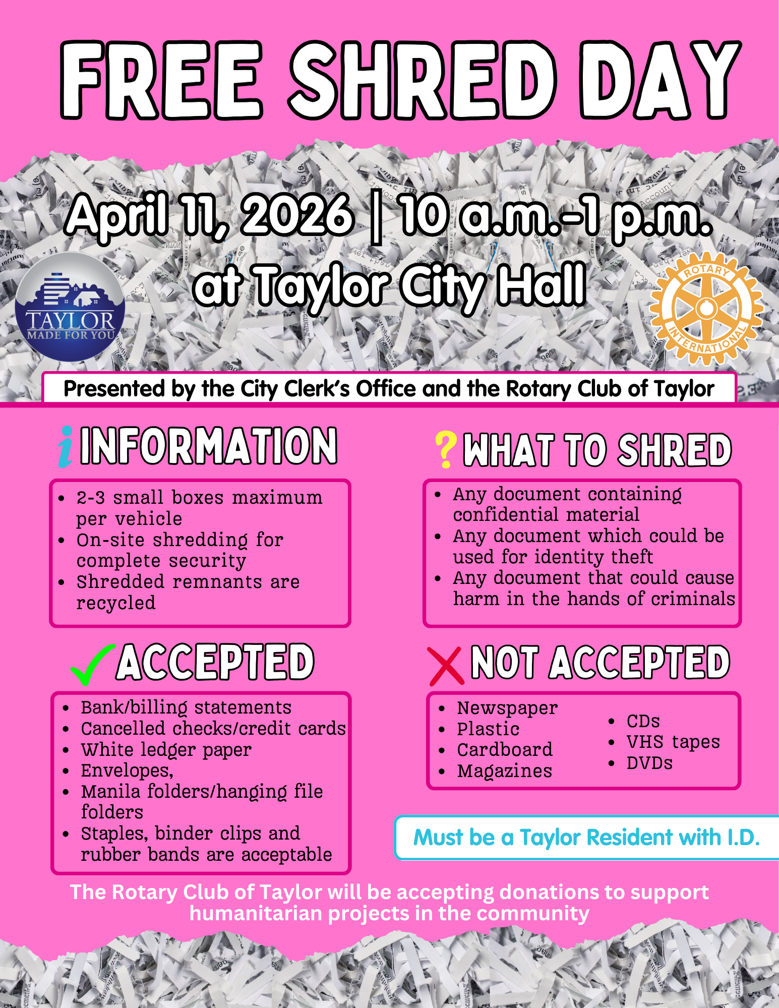 Free to residents with ID. Runs from 10 a.m. to 1 p.m. (you must be in line by 12:45).